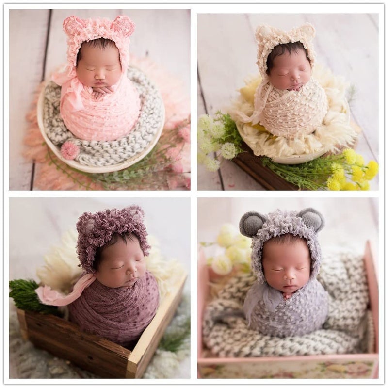 Vemonllas Newborn Baby Photography Props Outfits Photoshoot Photos Hat Long Ripple Wrap Set for Boys Girls Photography (Purple) - Image 5